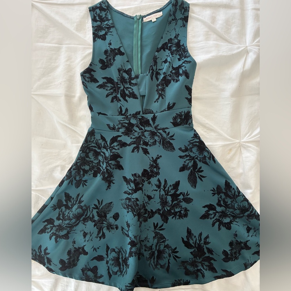 Eight Sixty Teal and Black Floral Dress